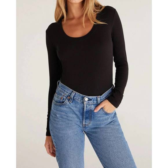 NEW Z SUPPLY sirena rib long sleeve tee in black - Picture 3 of 3